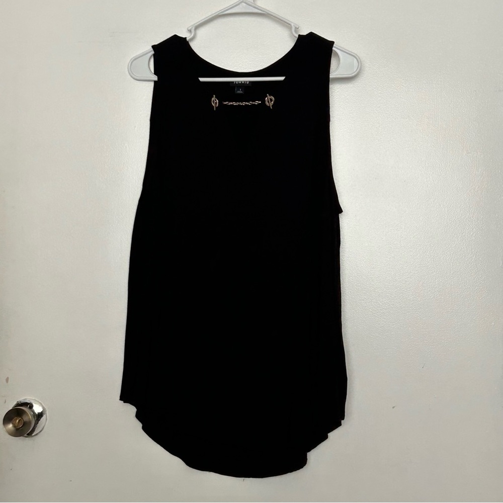Torrid Black Tank with silver chain detail at neck. Size 1X